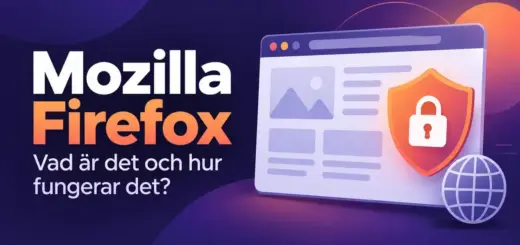 Illustration om Mozilla Firefox med ett webbläsarfönster, en jordglob och en sköld med hänglås som symboliserar integritet på nätet.