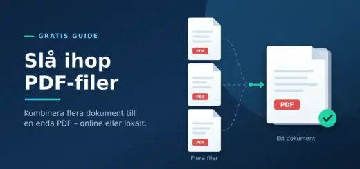 Illustration där tre PDF-filer slås ihop till ett enda dokument, med rubriken ”Slå ihop PDF-filer”.